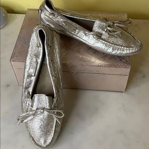 Dickson gold/silver driving moccasins flats shoes